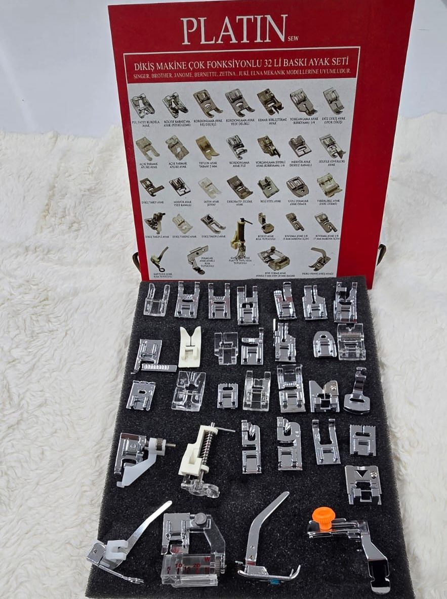 PLATİN sew 32 Parça Ev tipi Dikiş Makine Ayak Seti (Dönüştürücü ayak Hediye)